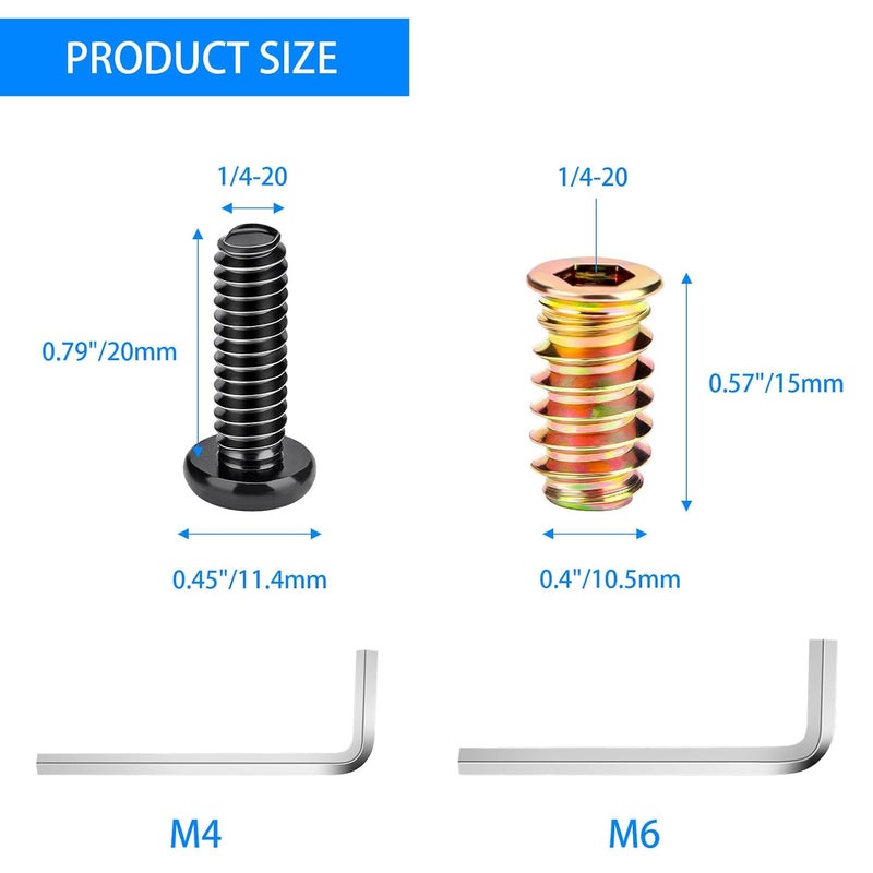 Ofiswadi 35 Sets 1/4-20 Threaded Inserts for Wood - 19/32" Length Heavy Duty Inserts with Hex Key (Includes 35pcs 1/4-20 x 3/4" Mounting Screws and 2pcs Hex Key) - Image 2